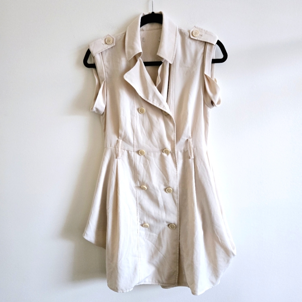 Cream A-Line Mini Dress with Notched Collar